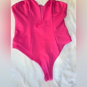 Hot pink sweetheart cut strapless bodysuit